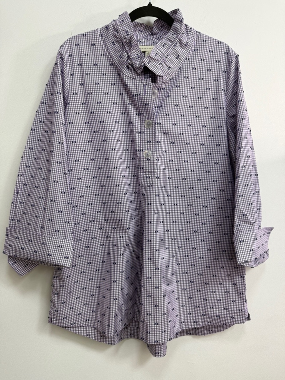 Appleseed Lavender Check Button-Front Shirt, EUC